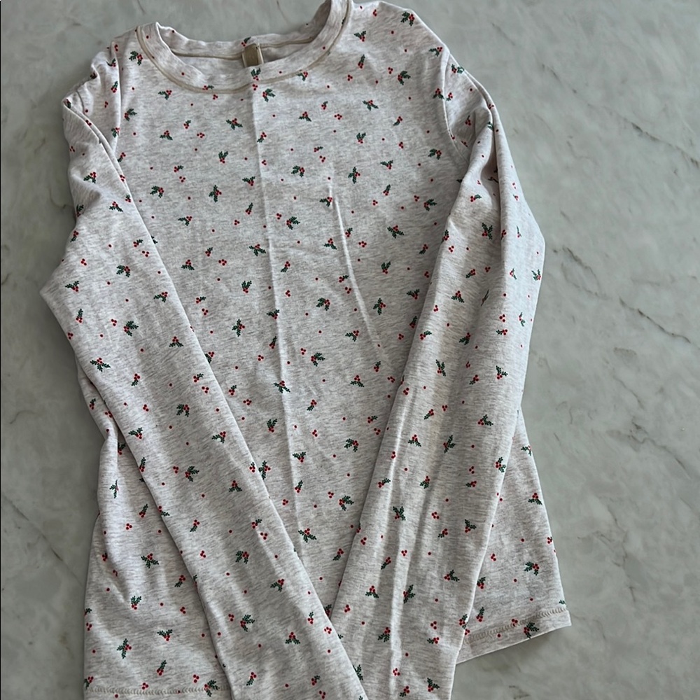 SKIMS Cotton Jersey Long Sleeve Shirt Oatmeal Heather - Holly Print - Size L